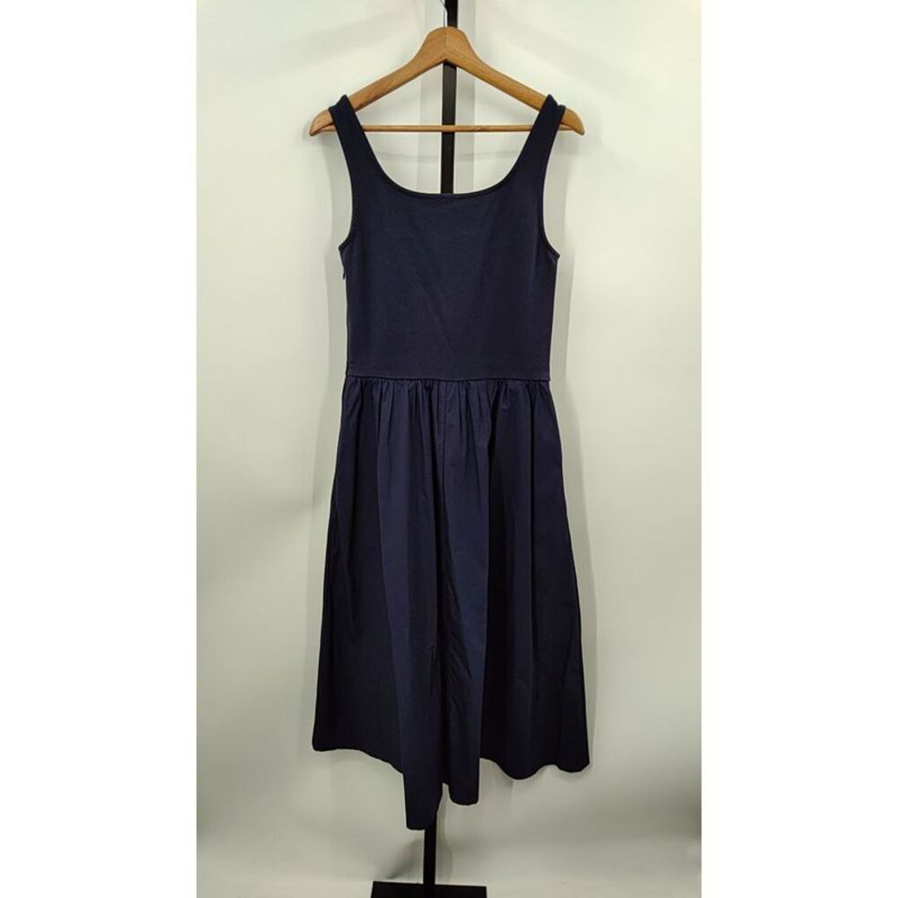Quince Women Cotton Mixed Media Tank Dress Navy Basic Sleeveless S - Picture 2 of 2